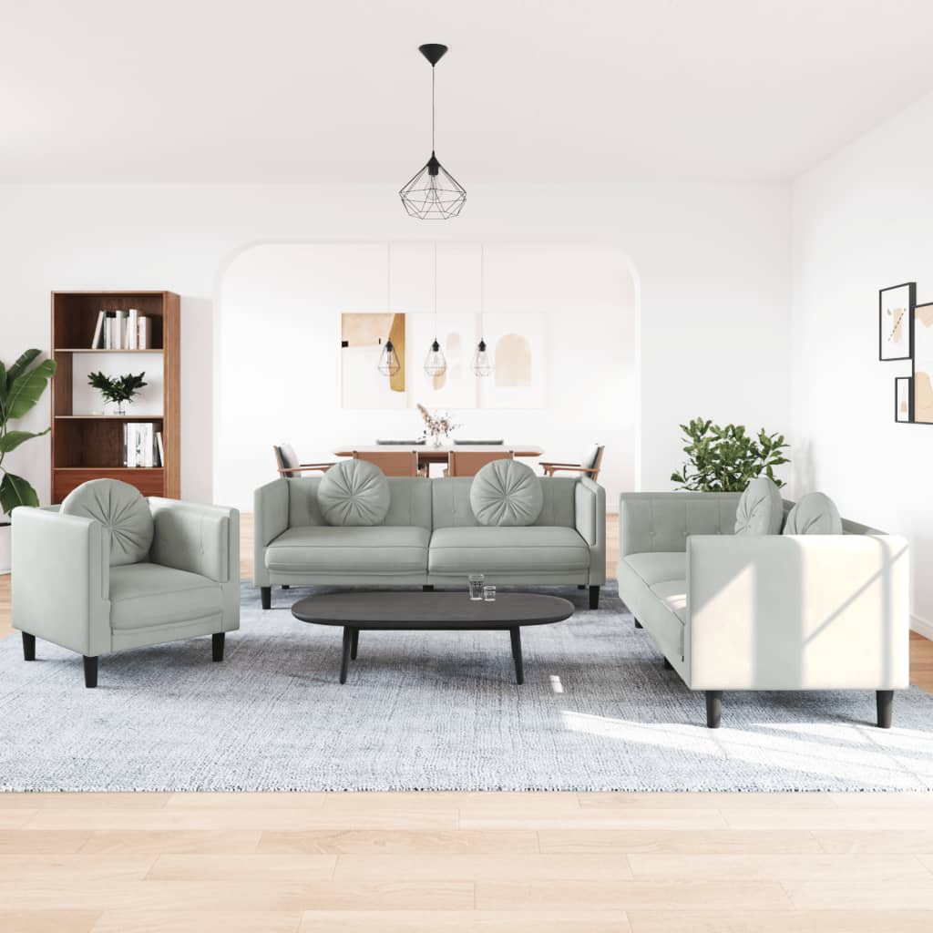 3-dijelni set sofa s jastucima svjetlosivi baršunasti