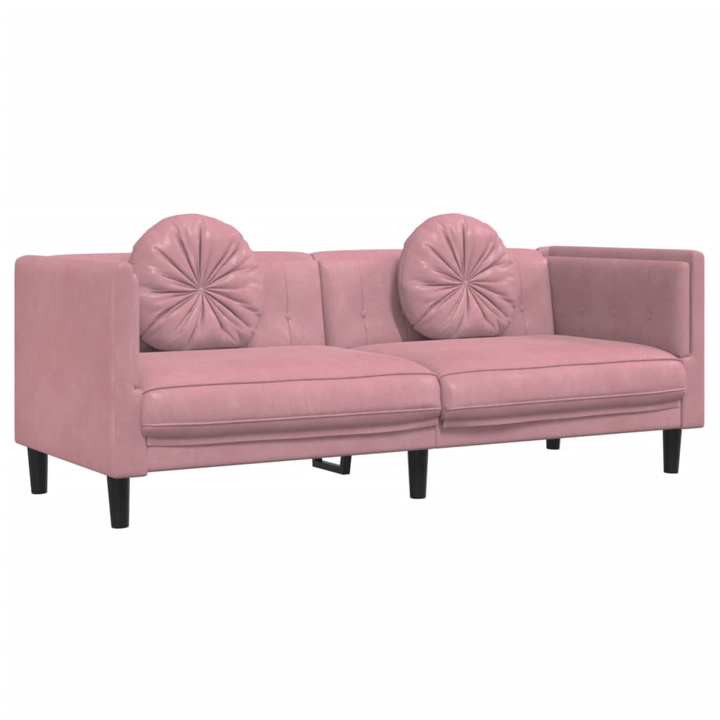 3-dijelni set sofa s jastucima ružičasti baršunasti