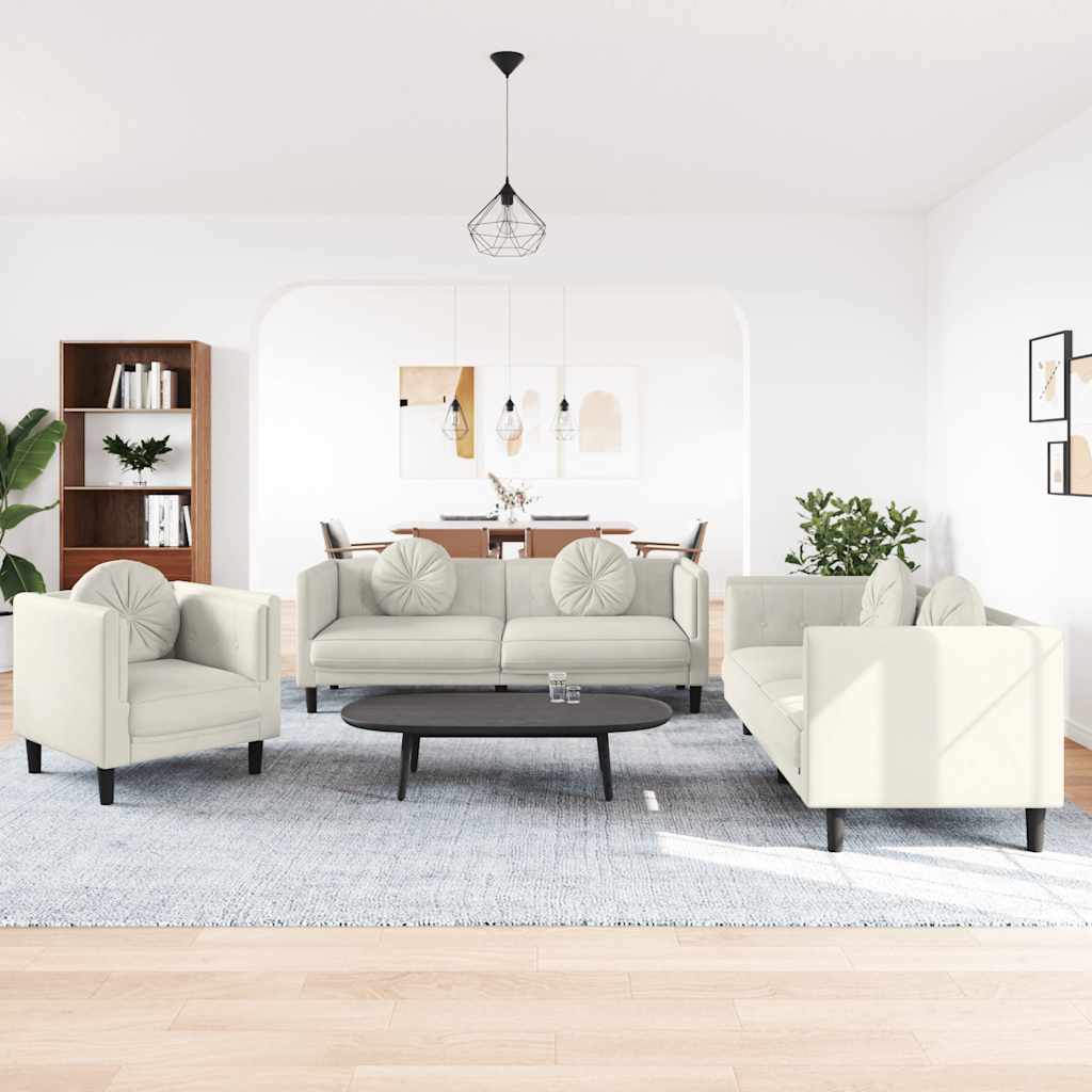 3-dijelni set sofa s jastucima krem baršunasti