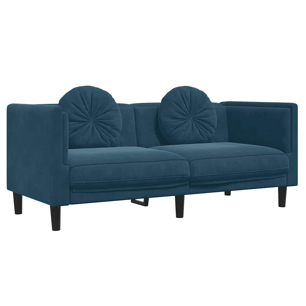 3-dijelni set sofa s jastucima plavi baršunasti