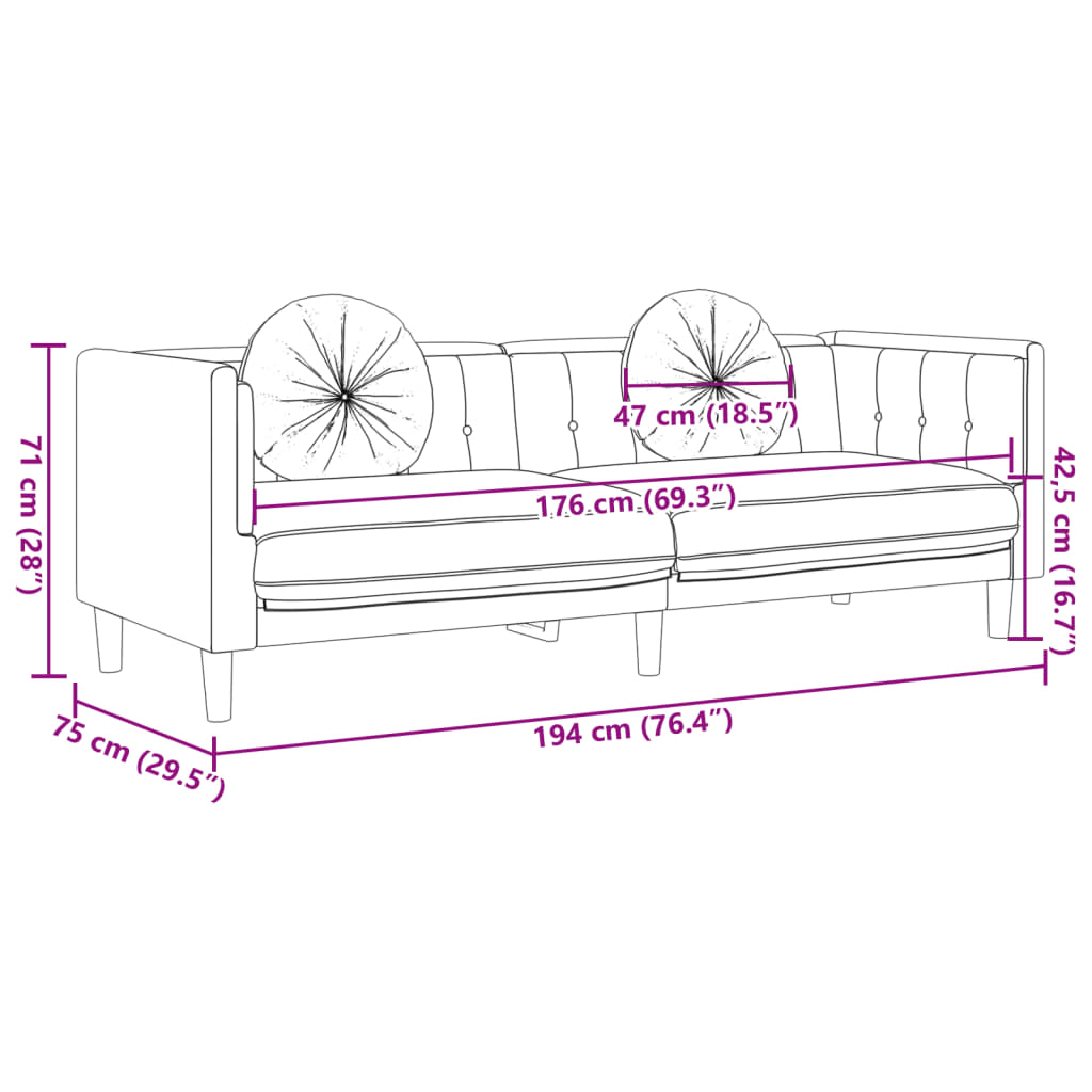 3-dijelni set sofa s jastucima smeđi baršunasti