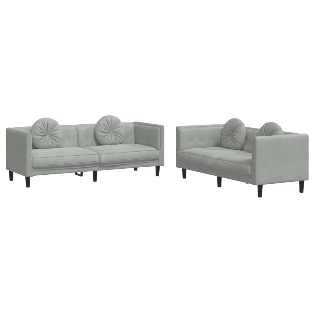 2-dijelni set sofa s jastucima svjetlosivi baršunasti