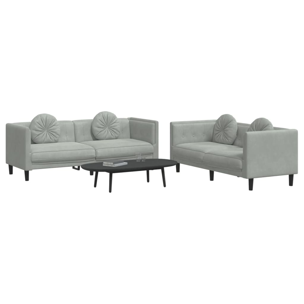 2-dijelni set sofa s jastucima svjetlosivi baršunasti