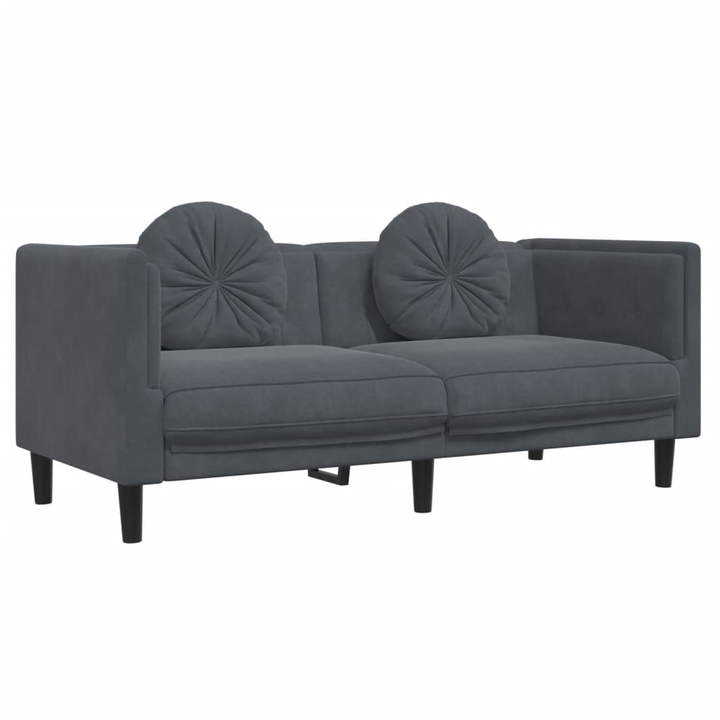 2-dijelni set sofa s jastucima tamnosivi baršunasti