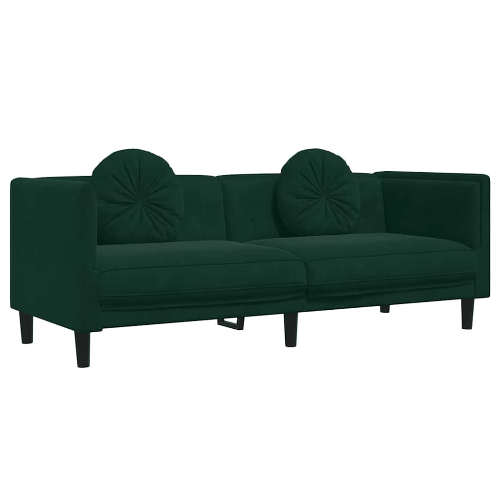 2-dijelni set sofa s jastucima tamnozeleni baršunasti