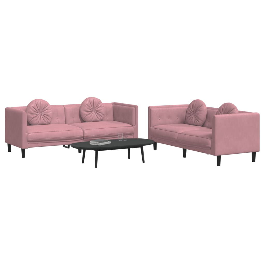 2-dijelni set sofa s jastucima ružičasti baršunasti