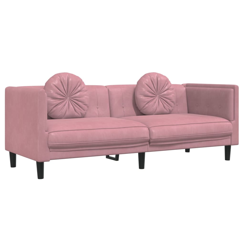 2-dijelni set sofa s jastucima ružičasti baršunasti