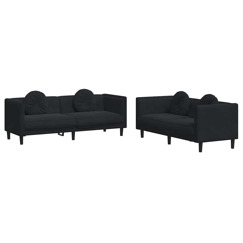 2-dijelni set sofa s jastucima crni baršunasti