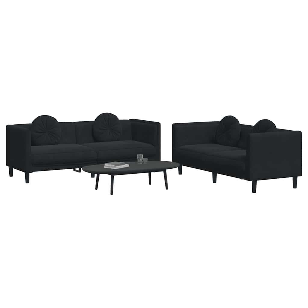 2-dijelni set sofa s jastucima crni baršunasti
