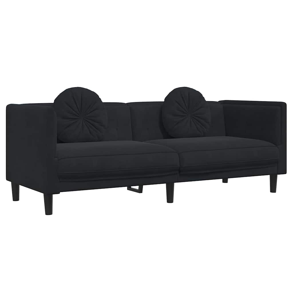 2-dijelni set sofa s jastucima crni baršunasti