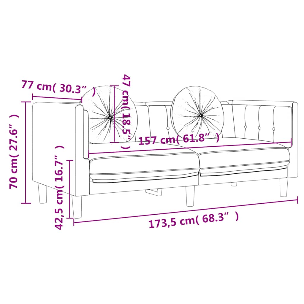 2-dijelni set sofa s jastucima crni baršunasti