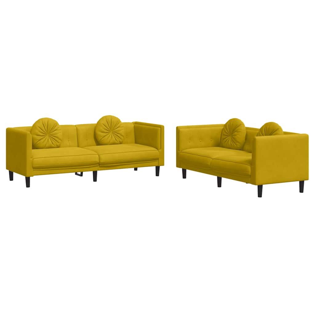 2-dijelni set sofa s jastucima žuti baršunasti