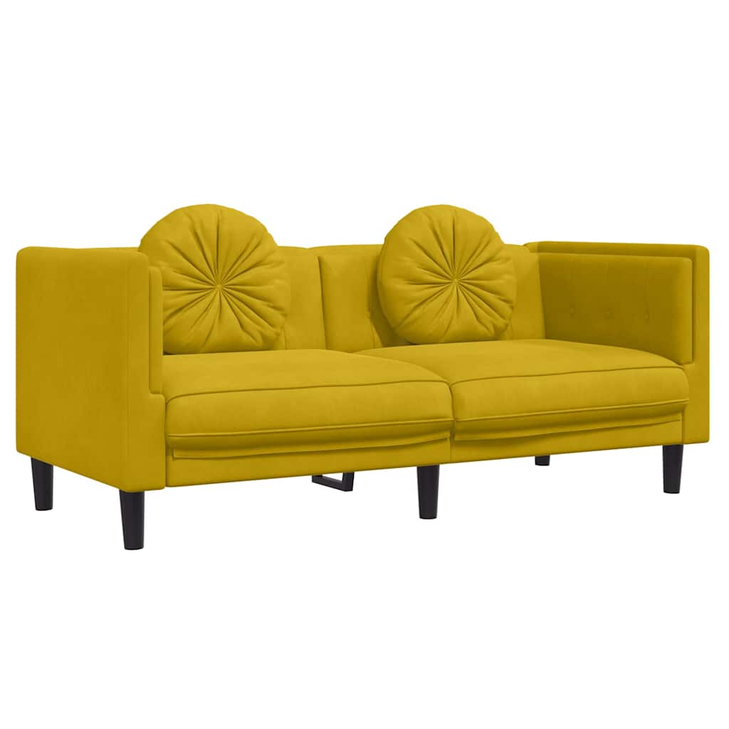 2-dijelni set sofa s jastucima žuti baršunasti