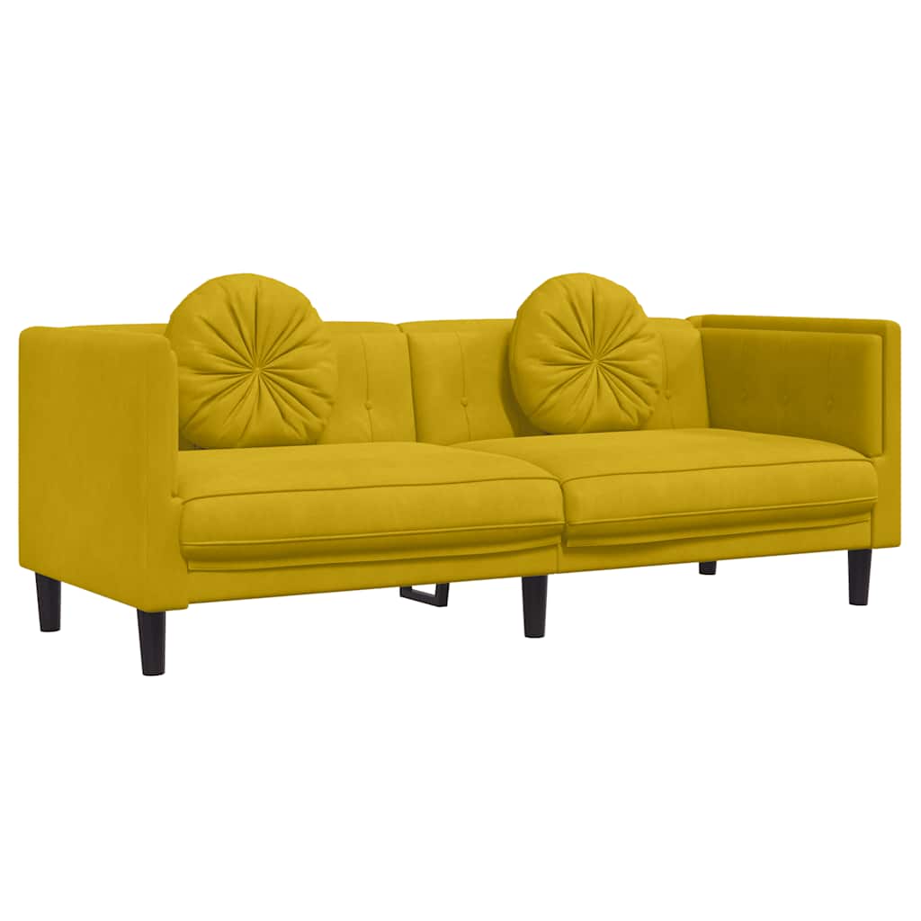 2-dijelni set sofa s jastucima žuti baršunasti