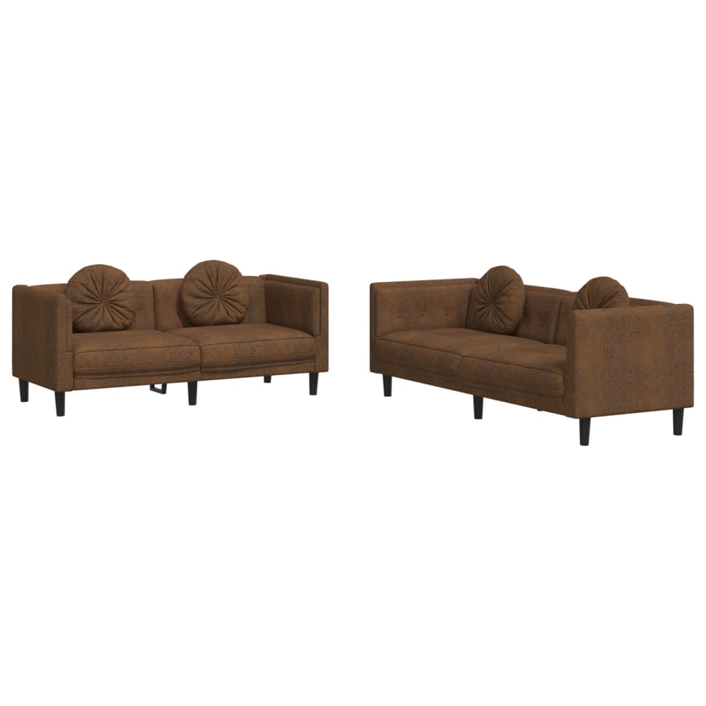 2-dijelni set sofa s jastucima smeđi baršunasti