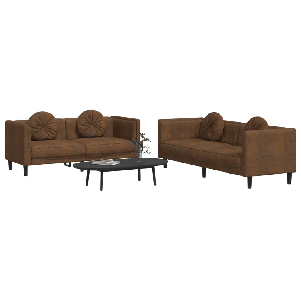 2-dijelni set sofa s jastucima smeđi baršunasti
