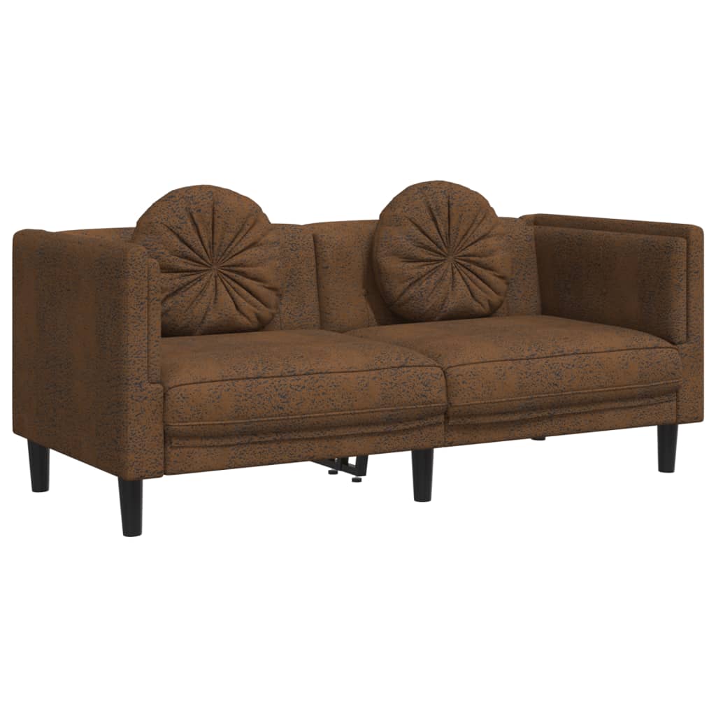 2-dijelni set sofa s jastucima smeđi baršunasti