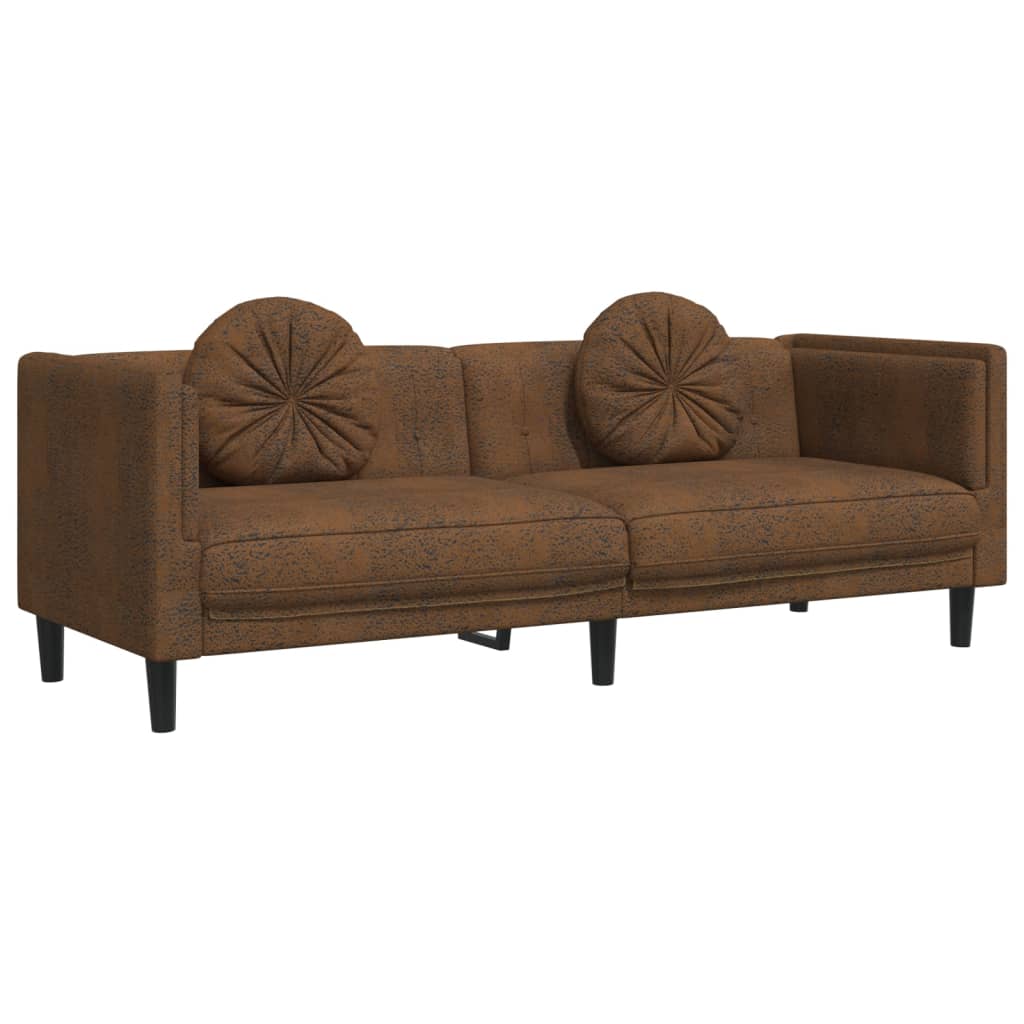 2-dijelni set sofa s jastucima smeđi baršunasti
