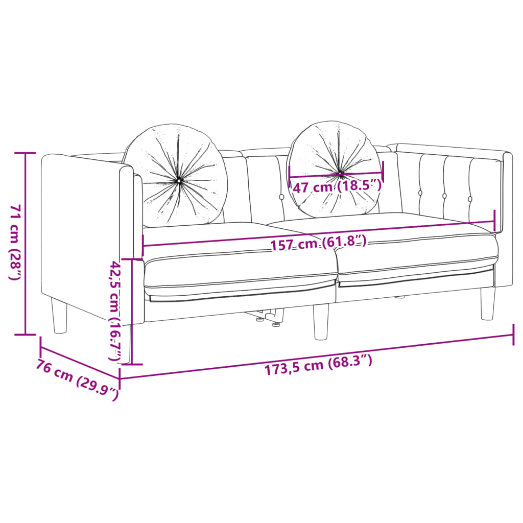 2-dijelni set sofa s jastucima smeđi baršunasti