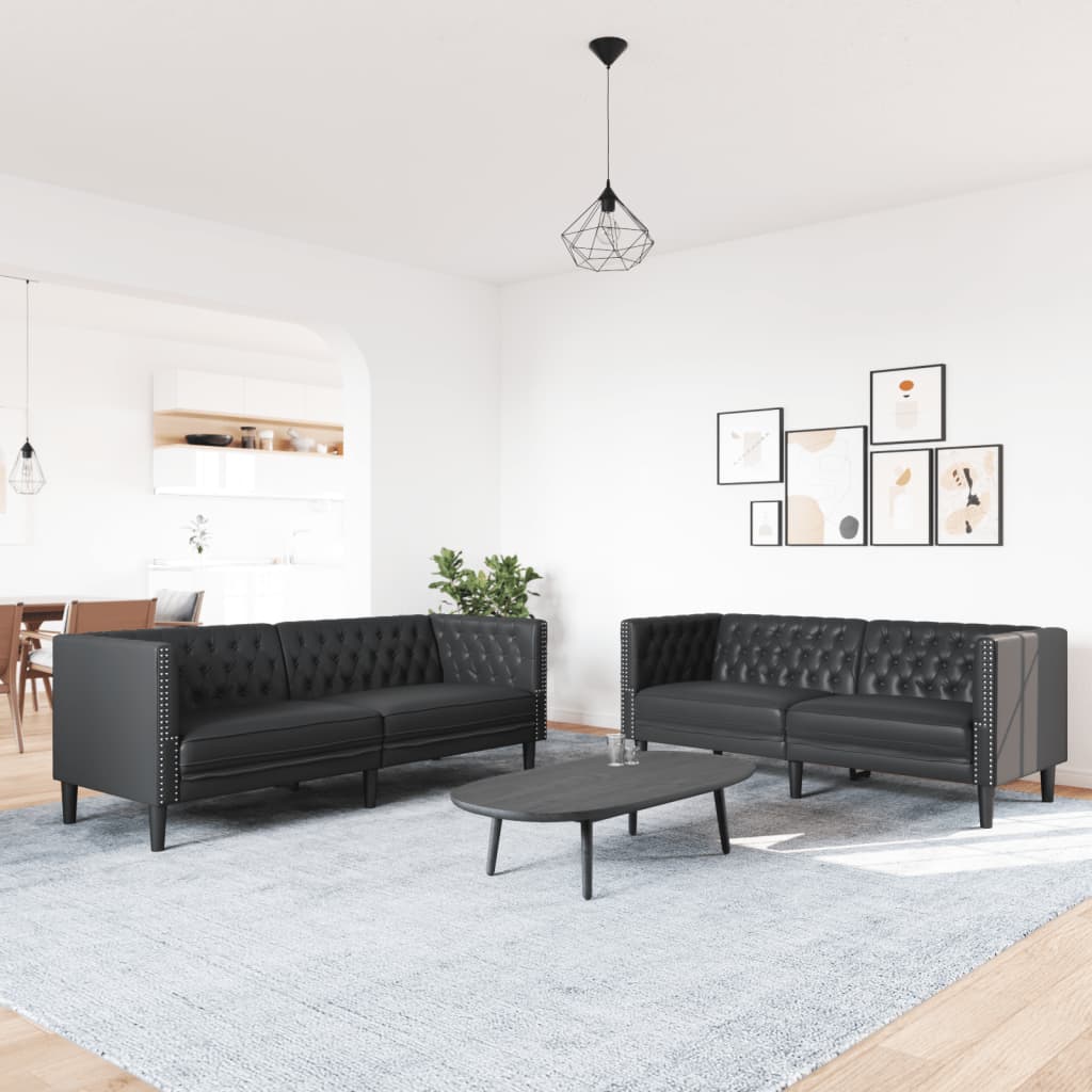 Chesterfield garnitura od 2 dijela, crna, umjetna koža