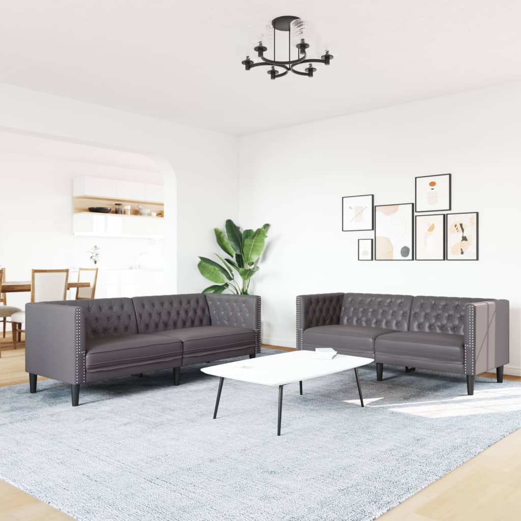 Chesterfield garnitura od 2 dijela, siva, umjetna koža