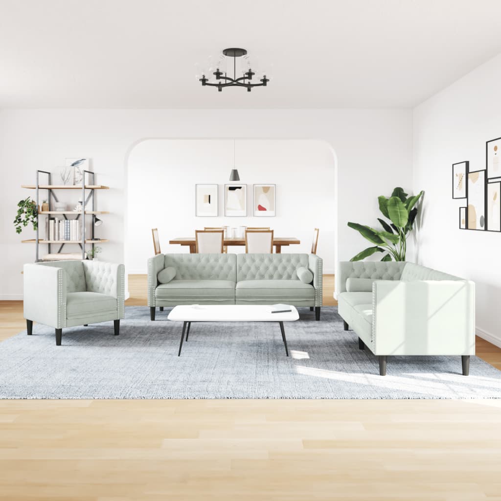 3-dijelni set sofa Chesterfield svjetlosivi baršunasti
