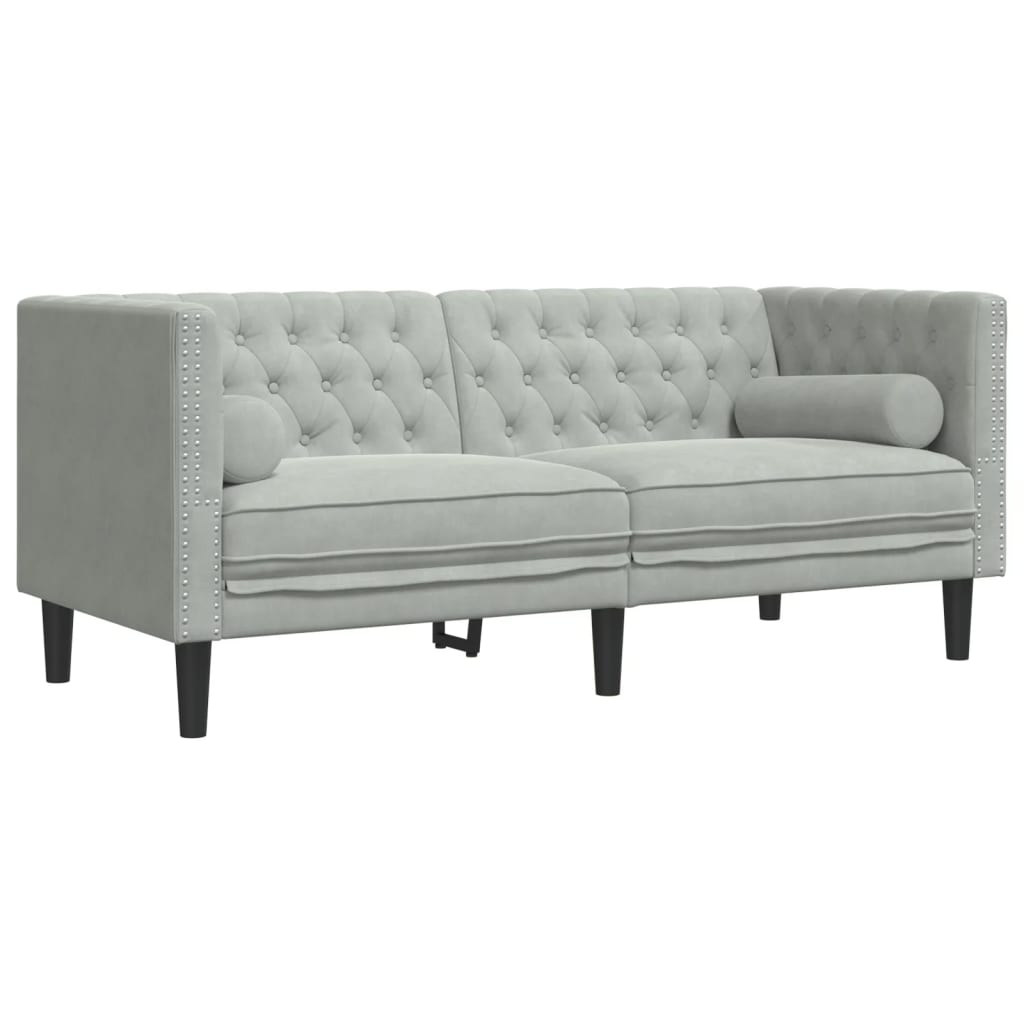 3-dijelni set sofa Chesterfield svjetlosivi baršunasti