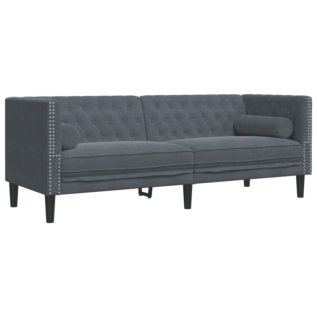 3-dijelni set sofa Chesterfield tamnosivi baršunasti