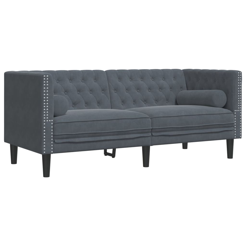 3-dijelni set sofa Chesterfield tamnosivi baršunasti