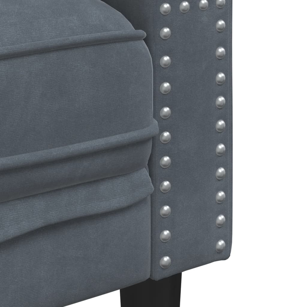 3-dijelni set sofa Chesterfield tamnosivi baršunasti
