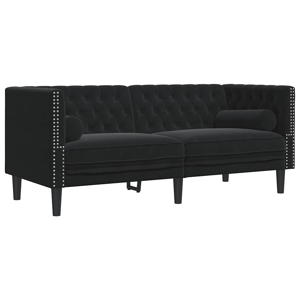3-dijelni set sofa Chesterfield crni baršunasti