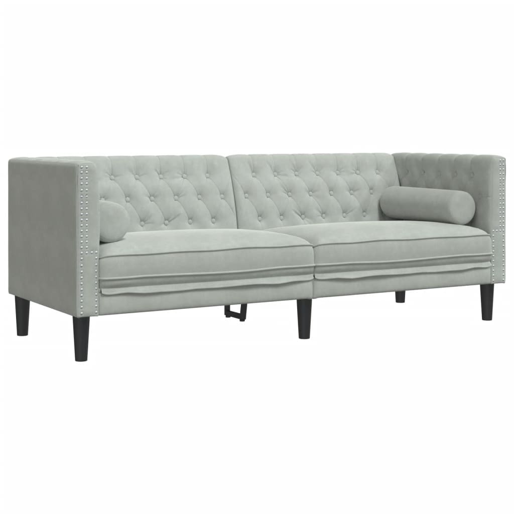 2-dijelni set sofa Chesterfield svjetlosivi baršunasti