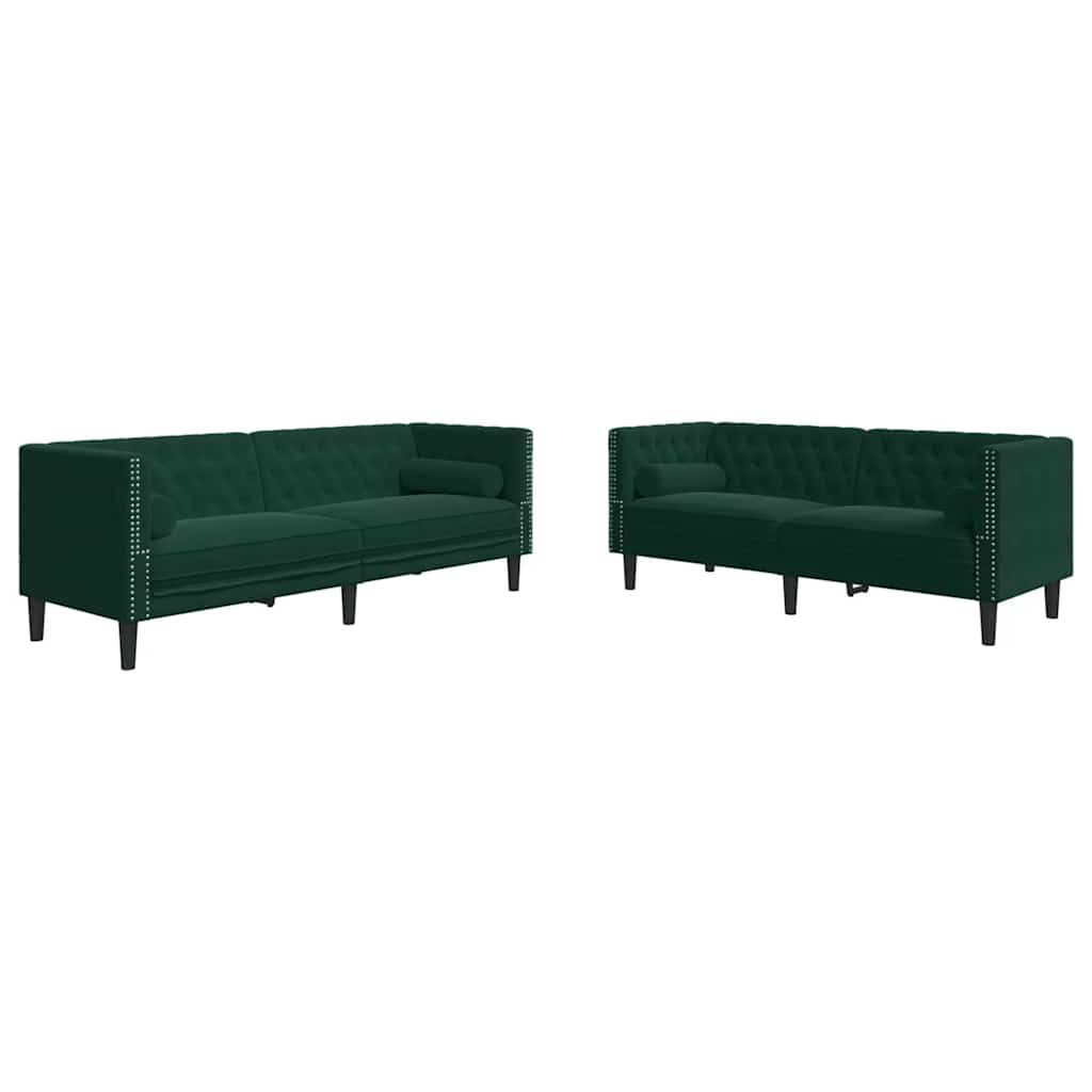 2-dijelni set sofa Chesterfield tamnozeleni baršunasti