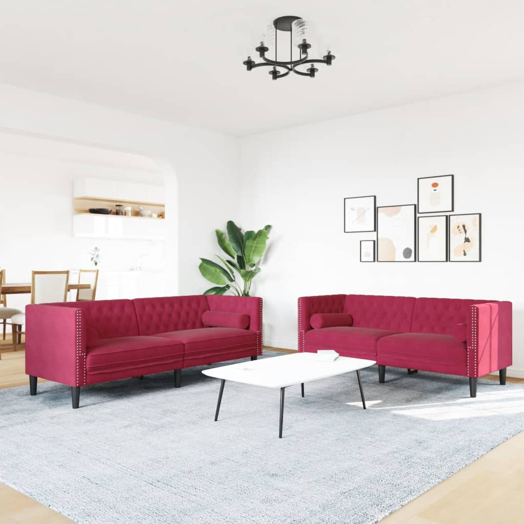 2-dijelni set sofa Chesterfield crvena boja vina baršunasti