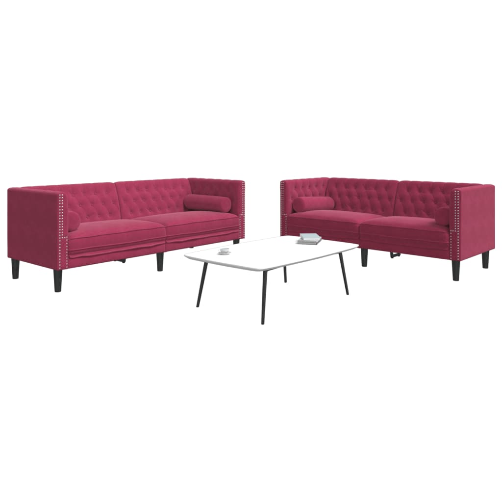 2-dijelni set sofa Chesterfield crvena boja vina baršunasti
