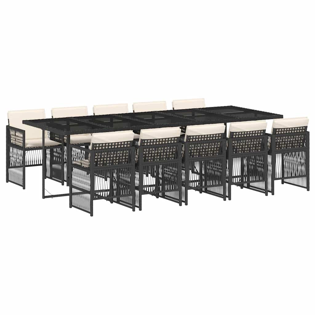 11-dijelni vrtni blagovaonski set s jastucima poliratan crni