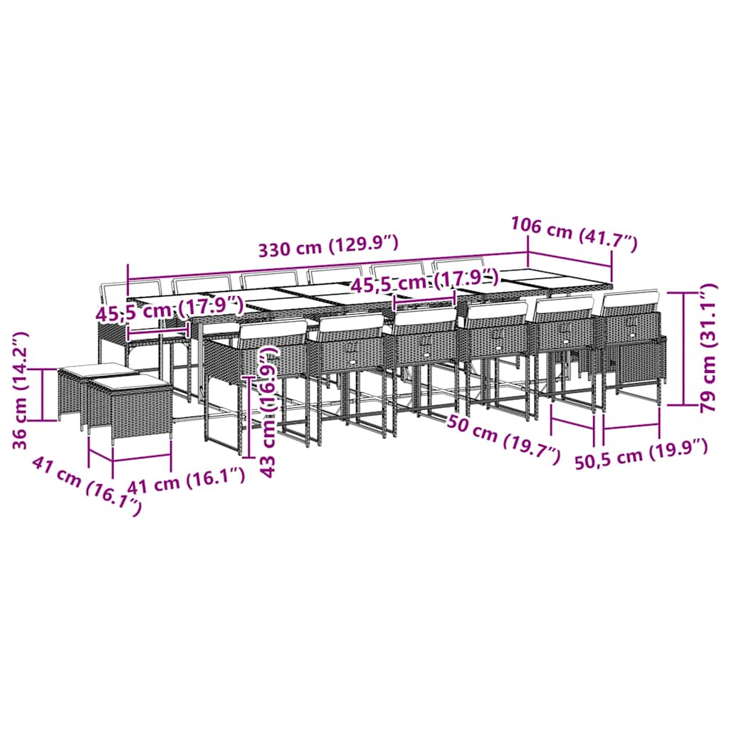 17-dijelni vrtni blagovaonski set s jastucima poliratan sivi