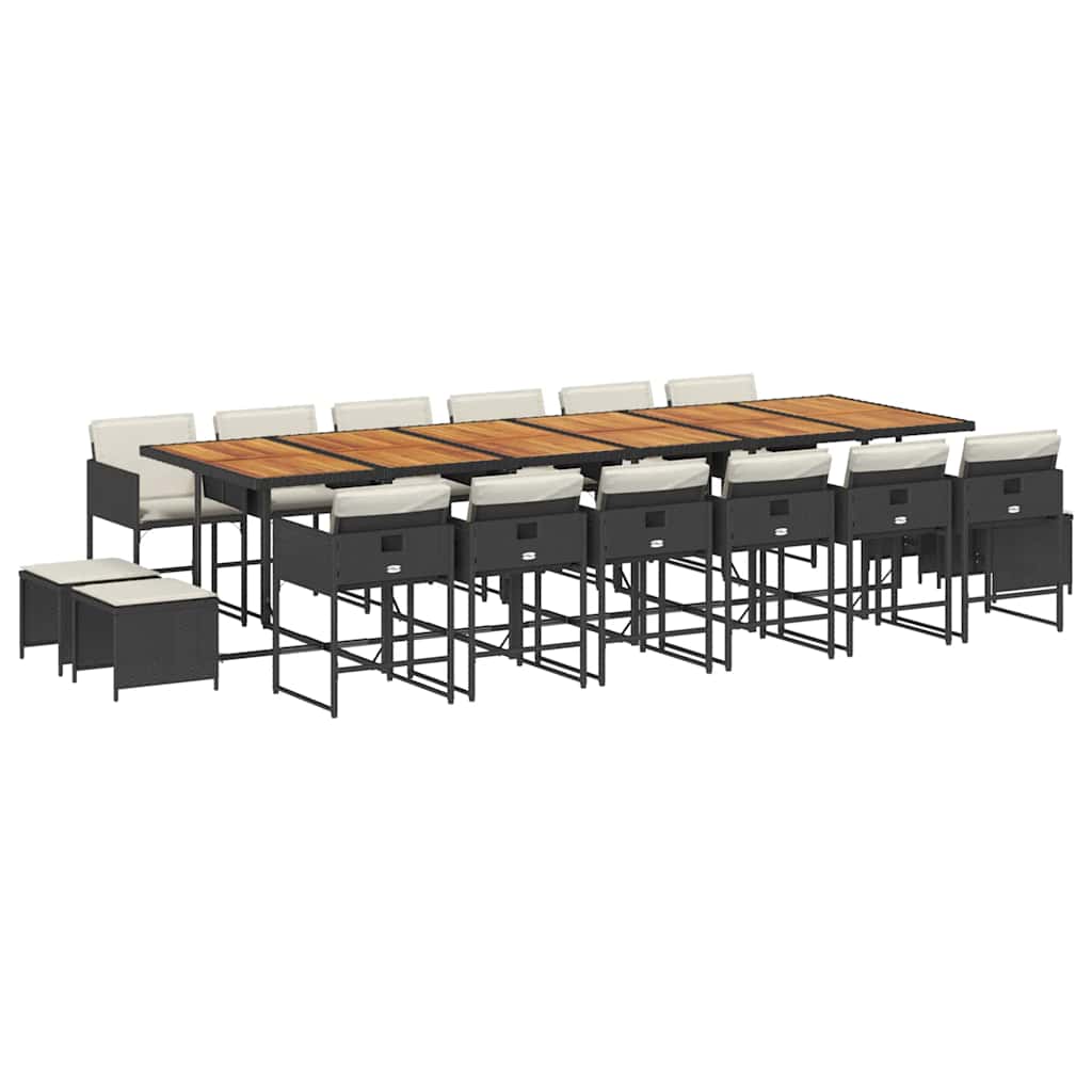 17-dijelni vrtni blagovaonski set s jastucima poliratan crni