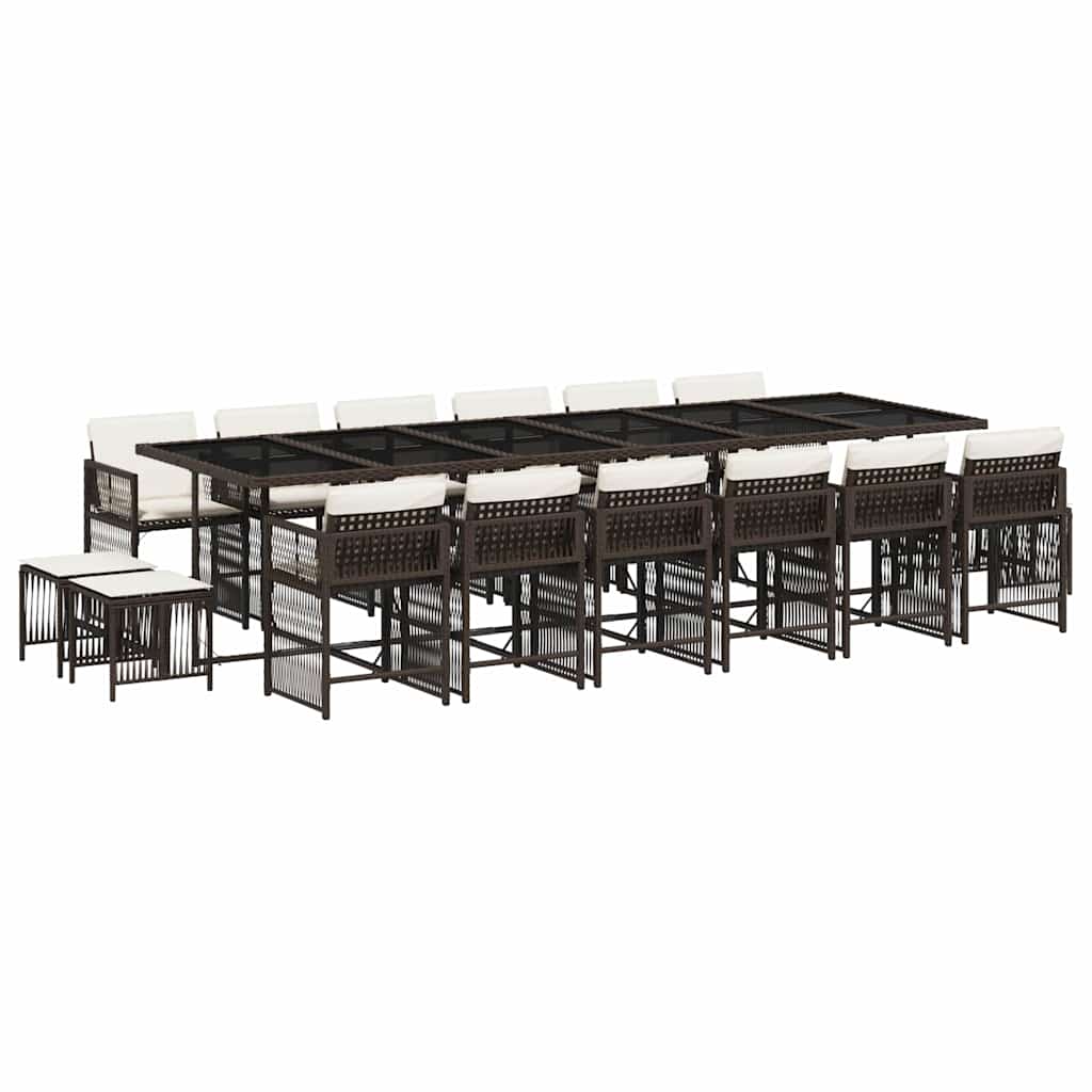 17-dijelni vrtni blagovaonski set s jastucima poliratan smeđi