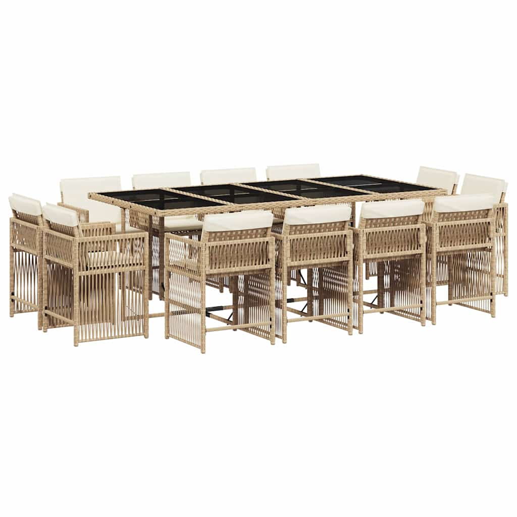 13-dijelni vrtni blagovaonski set od poliratana s jastucima bež