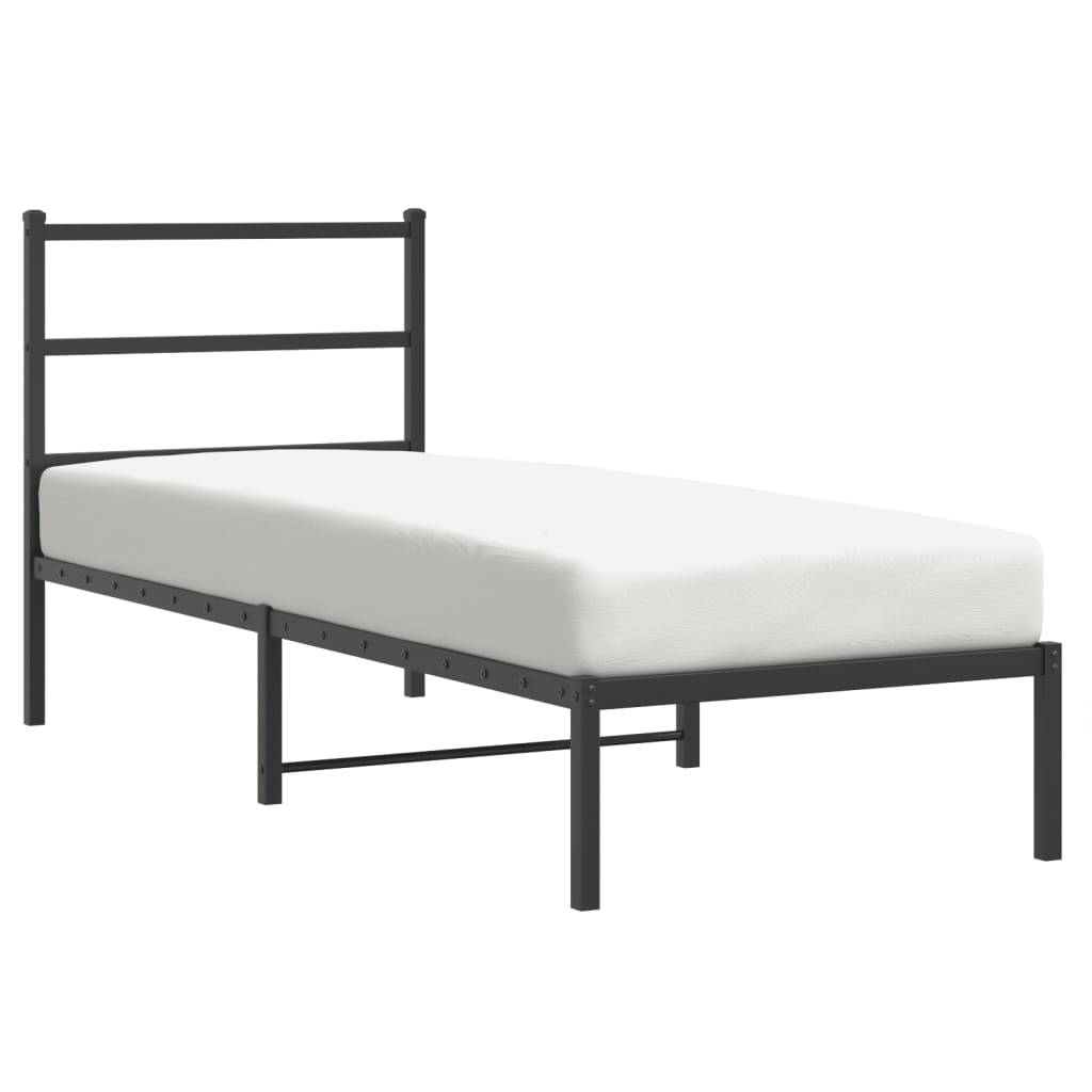 Metalni okvir za krevet s uzglavljem crni 75x190 cm