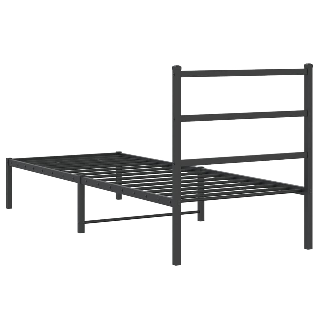 Metalni okvir za krevet s uzglavljem crni 75x190 cm