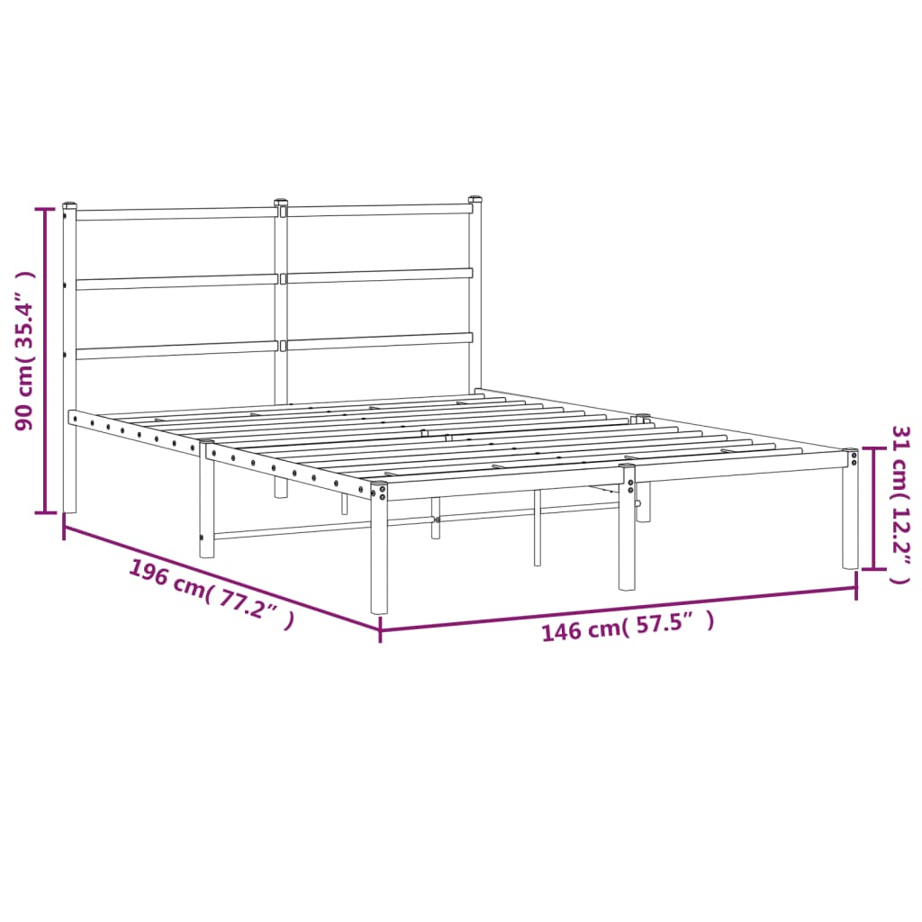 Metalni okvir za krevet s uzglavljem crni 140x190 cm