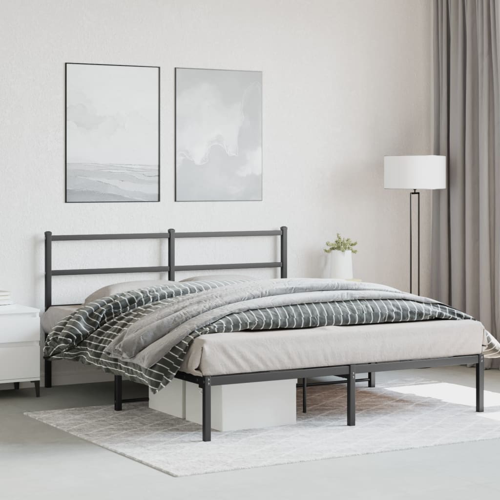 Metalni okvir za krevet s uzglavljem crni 150x200 cm