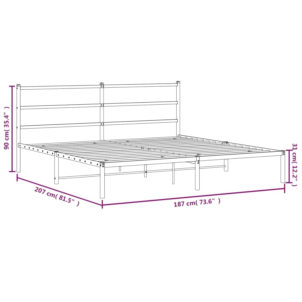 Metalni okvir za krevet s uzglavljem crni 180x200 cm