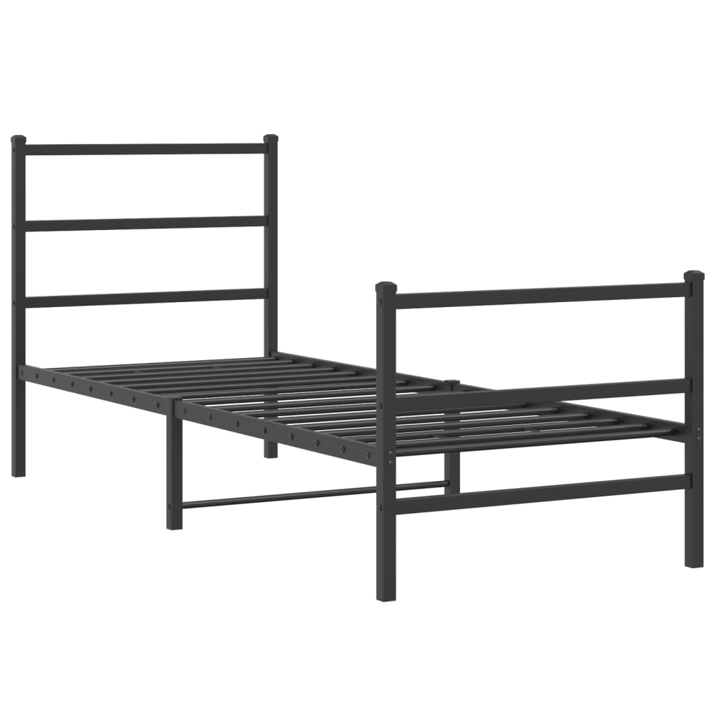 Metalni okvir kreveta s uzglavljem i podnožjem crni 75 x 190 cm