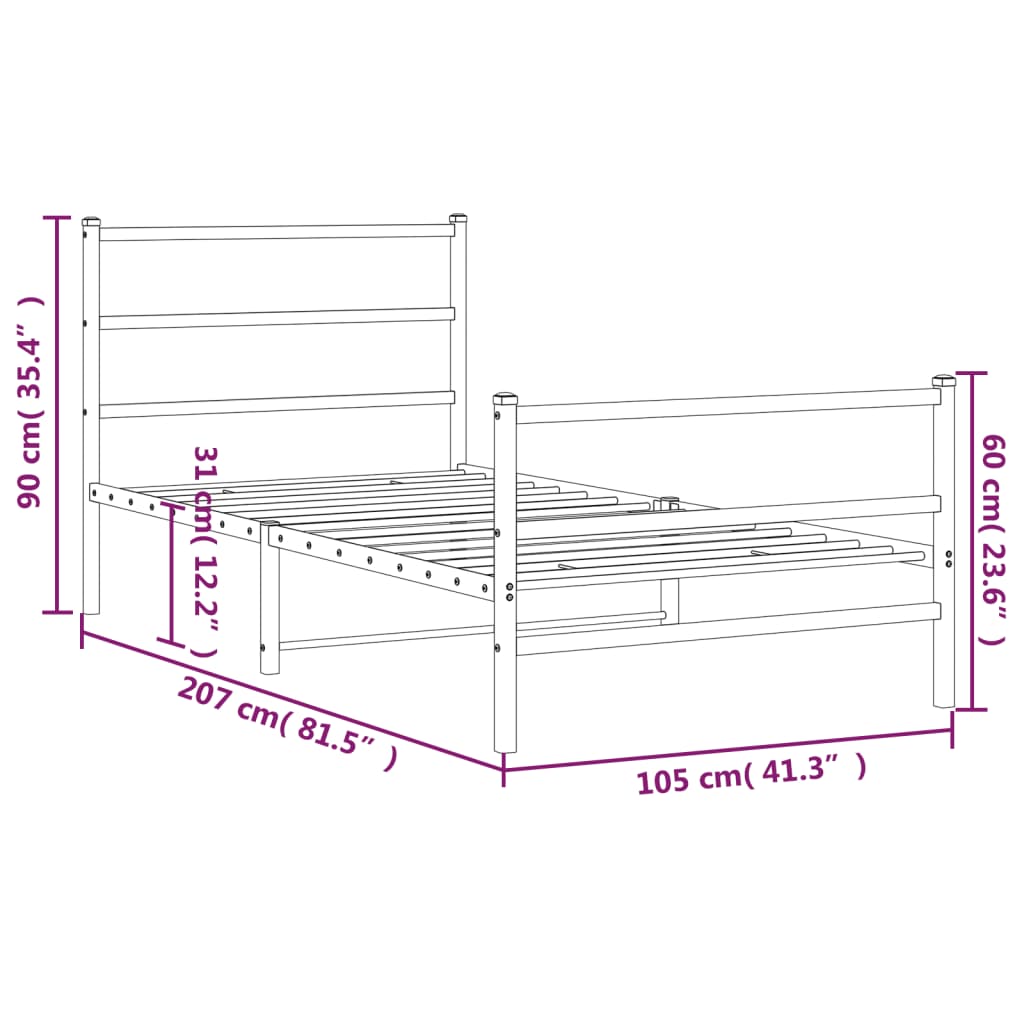 Metalni okvir kreveta s uzglavljem i podnožjem crni 100x200 cm