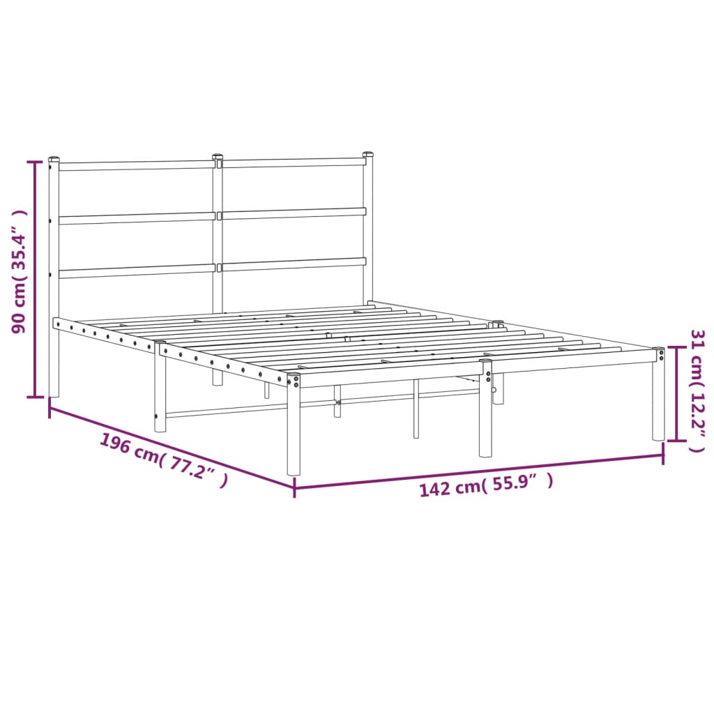 Metalni okvir za krevet s uzglavljem bijeli 135x190 cm