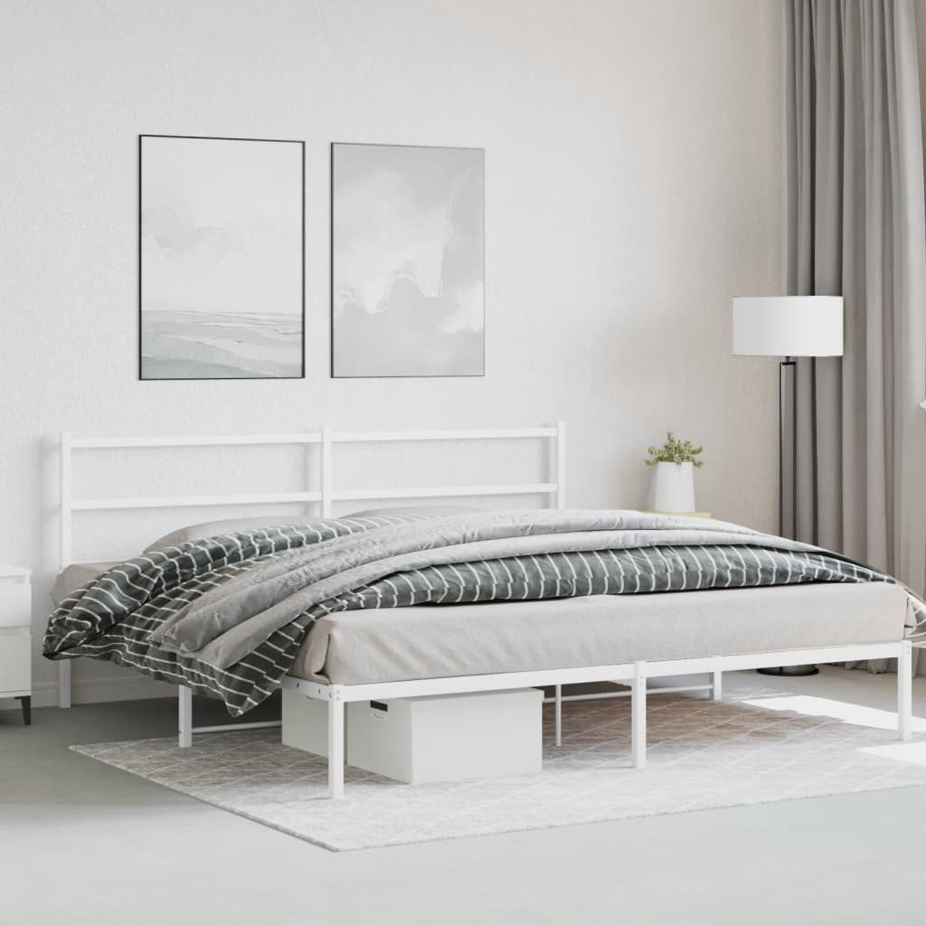 Metalni okvir za krevet s uzglavljem bijeli 193x203 cm