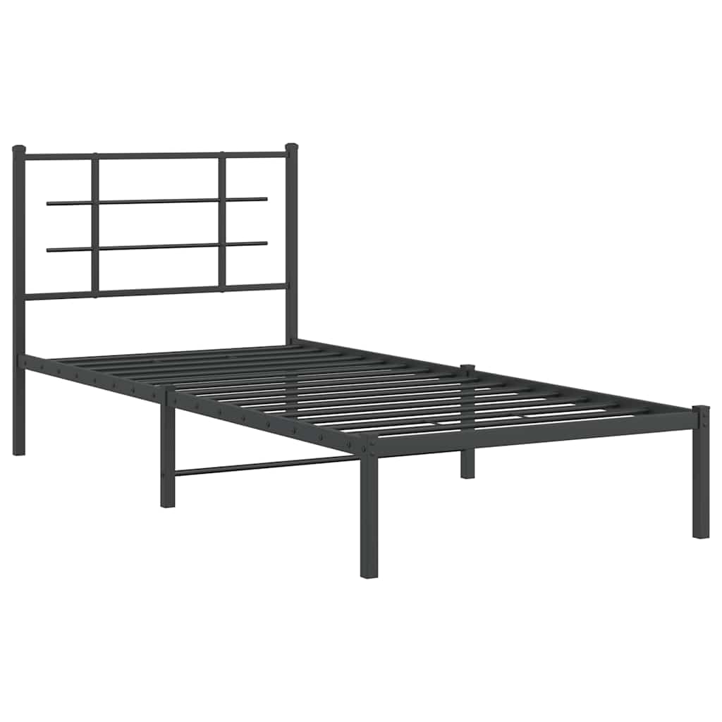 Metalni okvir za krevet s uzglavljem crni 90x200 cm